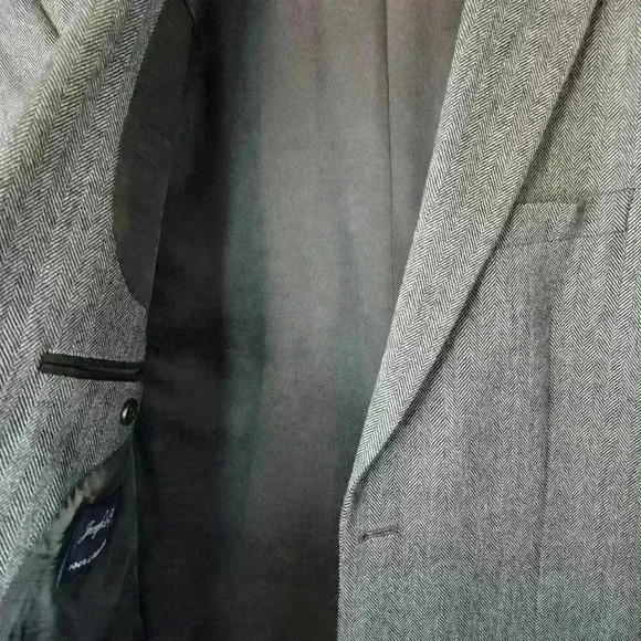100% Lambswool Joseph & Feiss Men's Blazer Sports Coat 44R Gray Herringbone - Picture 14 of 14